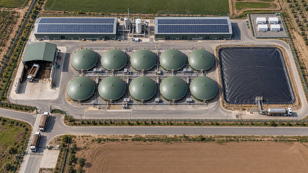 Aerial view of a biomethane facility